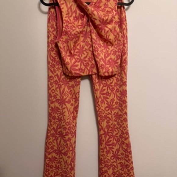 Zara pink and orange floral crop top two piece matching set - Picture 4 of 8